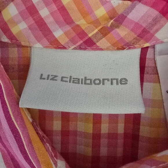 LIZ CLAIBORNE BUTTON DOWN TOP LONG SLEEVE STRIPED PINK AND ORANGE, WOMENS 10 - Picture 3 of 6
